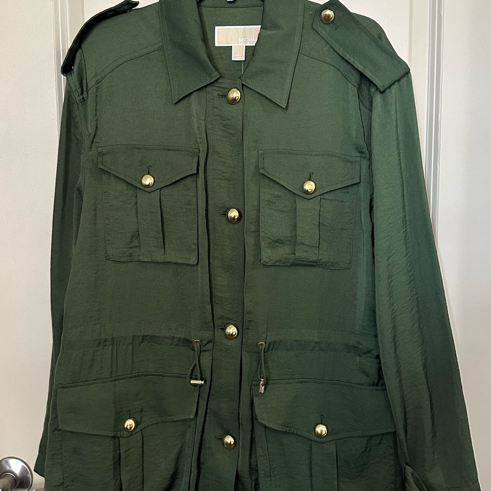 Michael Kors Green and Gold Varsity Jacket with Epaulettes